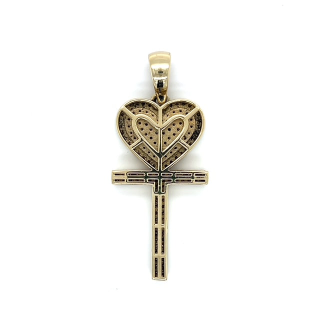 10K Yellow Gold Diamond Heart Cross Pendant; 2.0 CTW; 12.8g