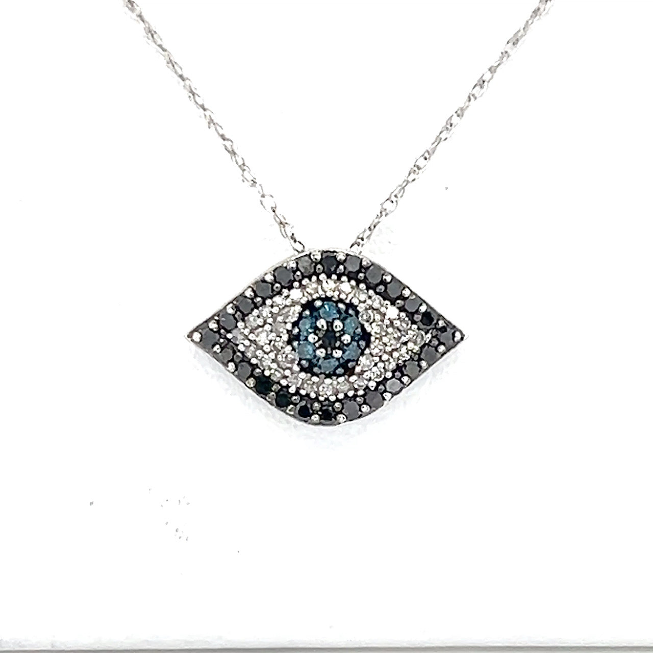 14K White Gold Diamond Eye Pendant on 22" Chain Necklace