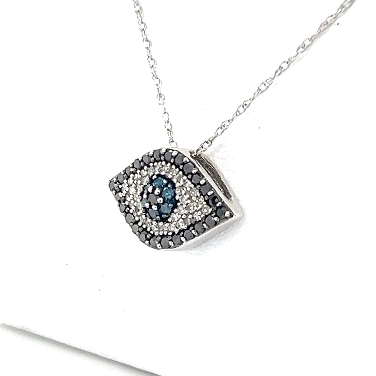 14K White Gold Diamond Eye Pendant on 22" Chain Necklace