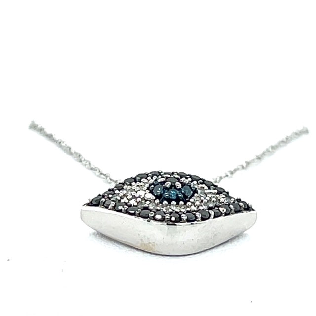 14K White Gold Diamond Eye Pendant on 22" Chain Necklace