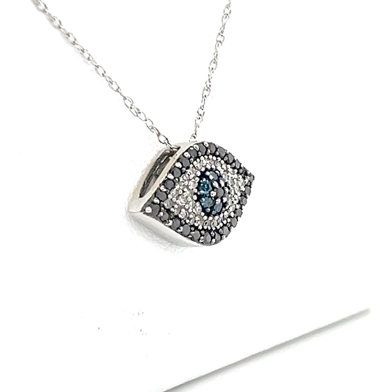 14K White Gold Diamond Eye Pendant on 22" Chain Necklace