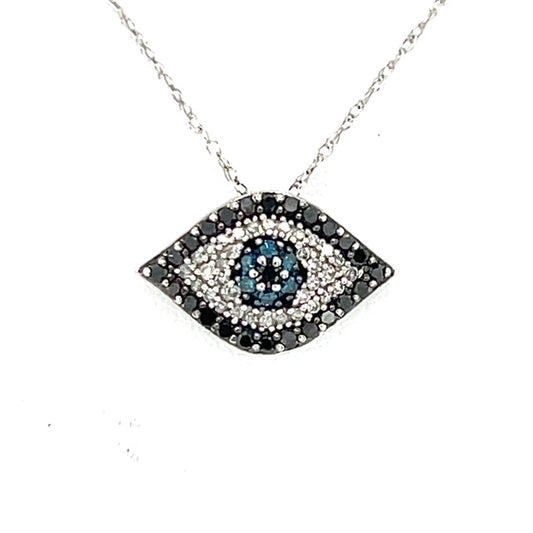 14K White Gold Diamond Eye Pendant on 22" Chain Necklace