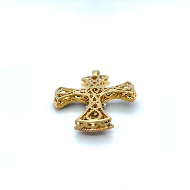 18K Yellow Gold Diamond Ruby & Sapphire Cross Pendant; 1.0 CTW; 12.3 g