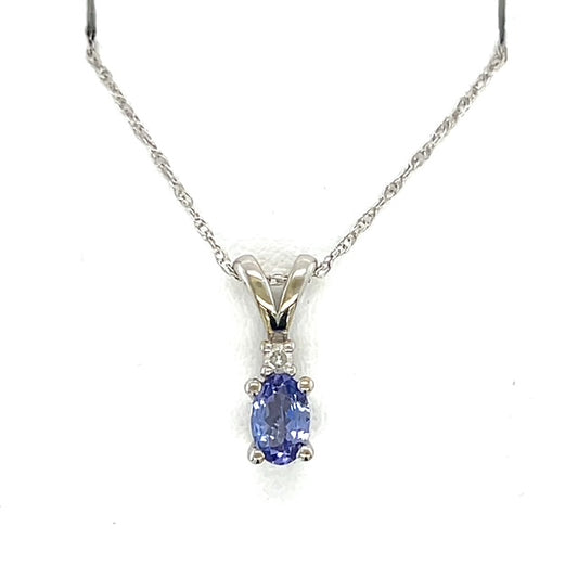 10K White Gold Amethyst Pendant on 16" Chain Necklace