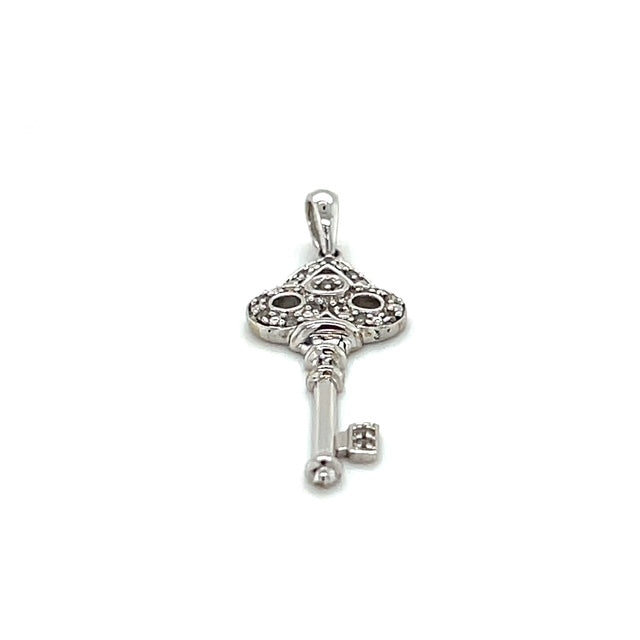 10K White Gold Natural Diamond Accent Key Pendant; 0.9DWT; 1.4g
