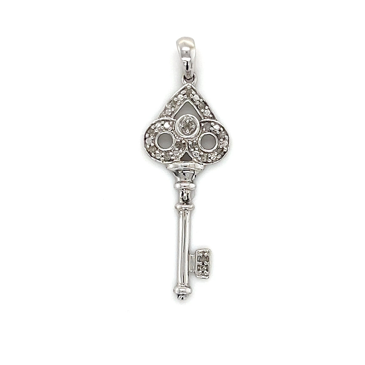 10K White Gold Natural Diamond Accent Key Pendant; 0.9DWT; 1.4g