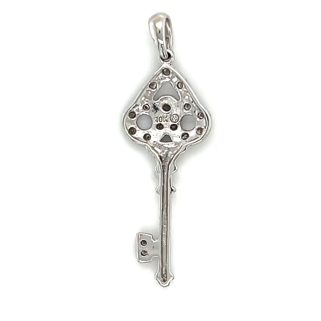 10K White Gold Natural Diamond Accent Key Pendant; 0.9DWT; 1.4g