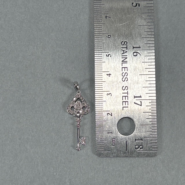10K White Gold Natural Diamond Accent Key Pendant; 0.9DWT; 1.4g