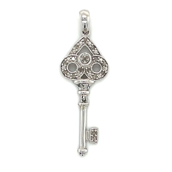 10K White Gold Natural Diamond Accent Key Pendant; 0.9DWT; 1.4g