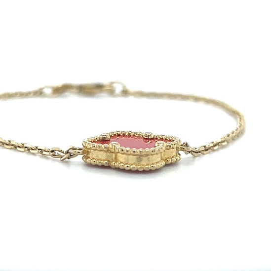 10K Yellow Gold 7" Red Clover Motif Bracelet; 1.8DWT; 2.8g