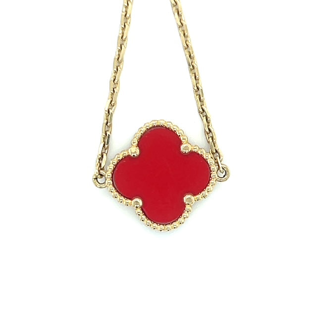 10K Yellow Gold 7" Red Clover Motif Bracelet; 1.8DWT; 2.8g