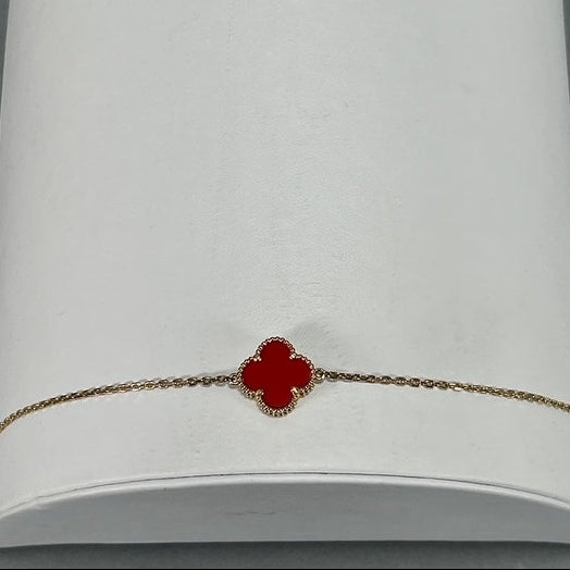 10K Yellow Gold 7" Red Clover Motif Bracelet; 1.8DWT; 2.8g