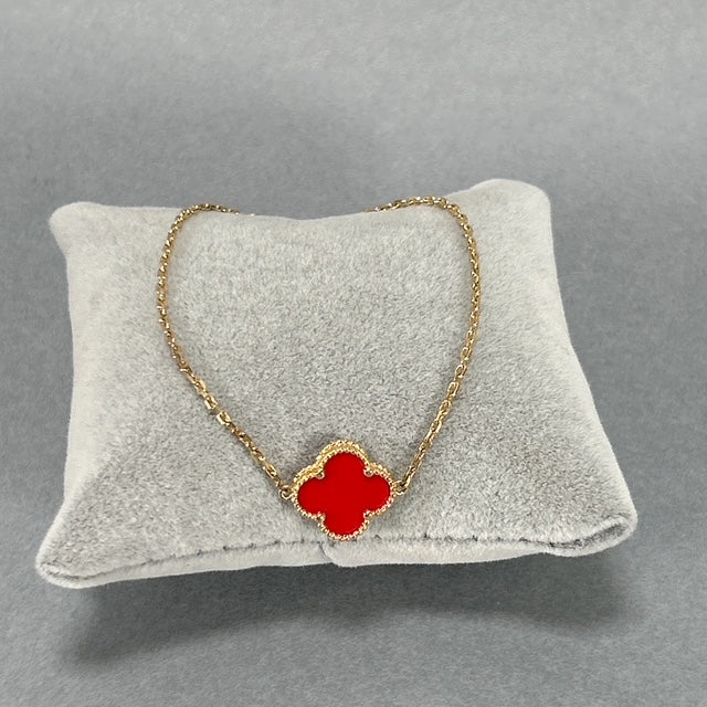 10K Yellow Gold 7" Red Clover Motif Bracelet; 1.8DWT; 2.8g