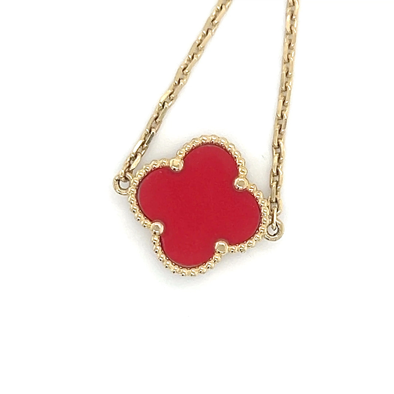 10K Yellow Gold 7" Red Clover Motif Bracelet; 1.8DWT; 2.8g