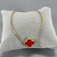10K Yellow Gold 7" Red Clover Motif Bracelet; 1.8DWT; 2.8g
