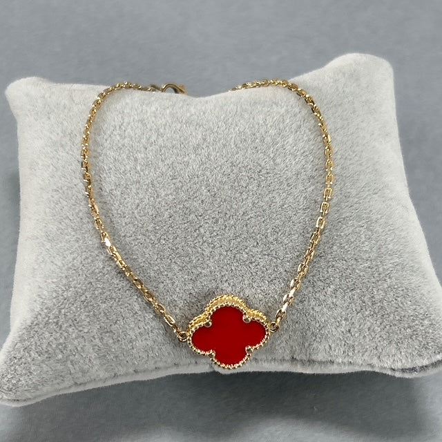 10K Yellow Gold 7" Red Clover Motif Bracelet; 1.8DWT; 2.8g