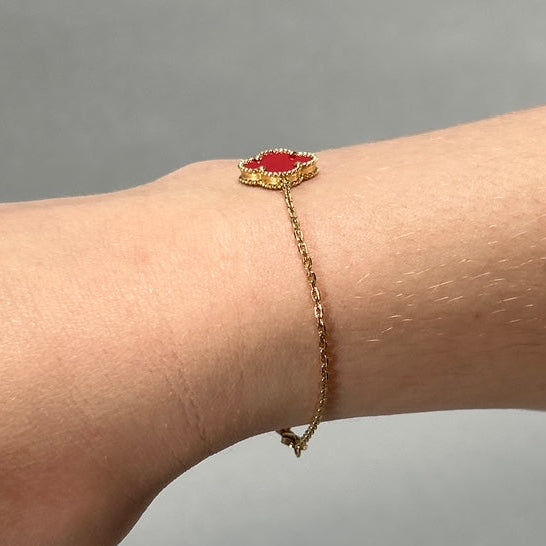 10K Yellow Gold 7" Red Clover Motif Bracelet; 1.8DWT; 2.8g
