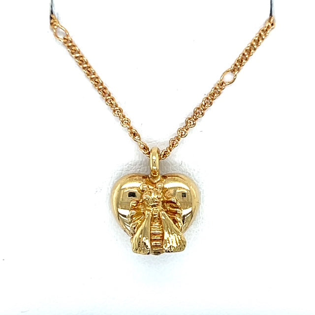 18K Yellow Gold Gucci "Le Marche des Marveilles" Bee Heart Pendant on 20" Chain Necklace