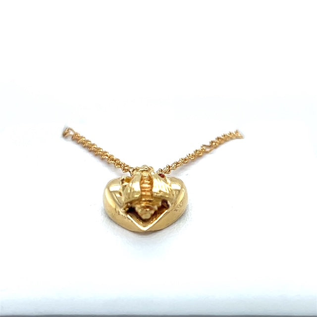18K Yellow Gold Gucci "Le Marche des Marveilles" Bee Heart Pendant on 20" Chain Necklace