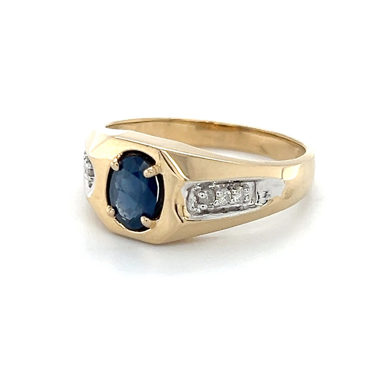 14K Yellow Gold Diamond & Sapphire Gentleman's Ring; 3.2DWT; Size 10.75