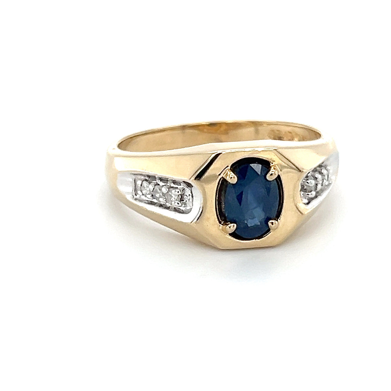 14K Yellow Gold Diamond & Sapphire Gentleman's Ring; 3.2DWT; Size 10.75