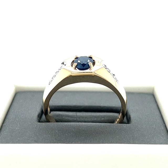 14K Yellow Gold Diamond & Sapphire Gentleman's Ring; 3.2DWT; Size 10.75