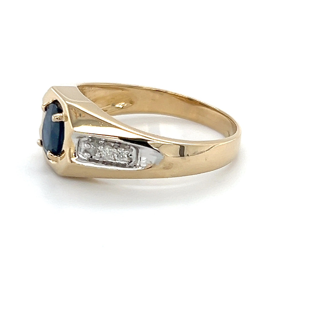 14K Yellow Gold Diamond & Sapphire Gentleman's Ring; 3.2DWT; Size 10.75