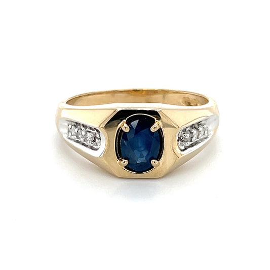 14K Yellow Gold Diamond & Sapphire Gentleman's Ring; 3.2DWT; Size 10.75