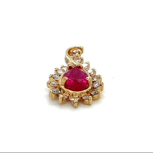 14K Yellow Gold Diamond Ruby Teardrop Pendant; 0.20CTW; 1.6g