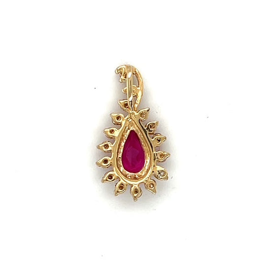 14K Yellow Gold Diamond Ruby Teardrop Pendant; 0.20CTW; 1.6g
