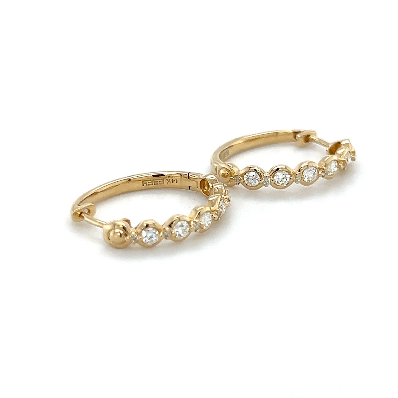 14K Yellow Gold Diamond Hoop Earrings; 0.33CTW; 3.3g