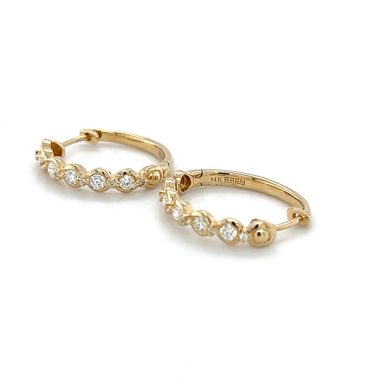 14K Yellow Gold Diamond Hoop Earrings; 0.33CTW; 3.3g