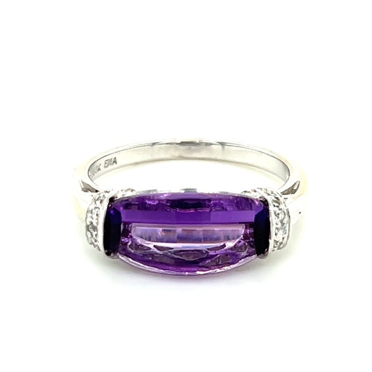 14K White Gold Diamond & Amethyst Lady's Ring; 0.10CTW; Size 7