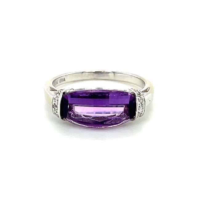 14K White Gold Diamond & Amethyst Lady's Ring; 0.10CTW; Size 7