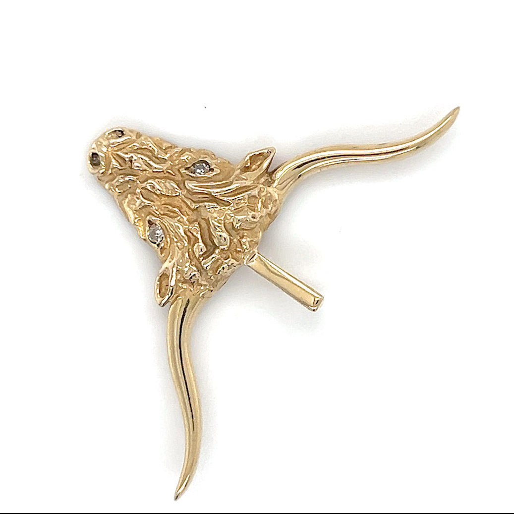 10K Yellow Gold Diamond Longhorn Bull Pendant; .02CTW; 2.3DWT; 3.6g
