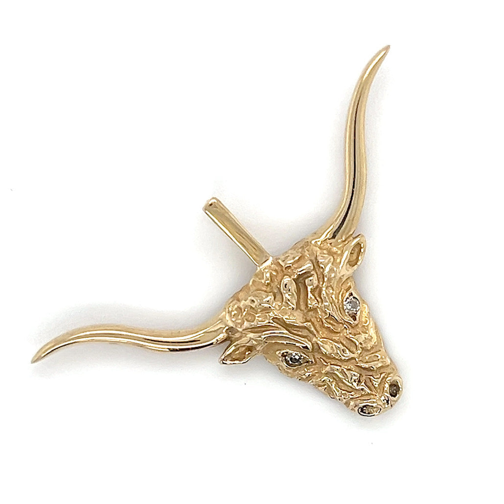 10K Yellow Gold Diamond Longhorn Bull Pendant; .02CTW; 2.3DWT; 3.6g