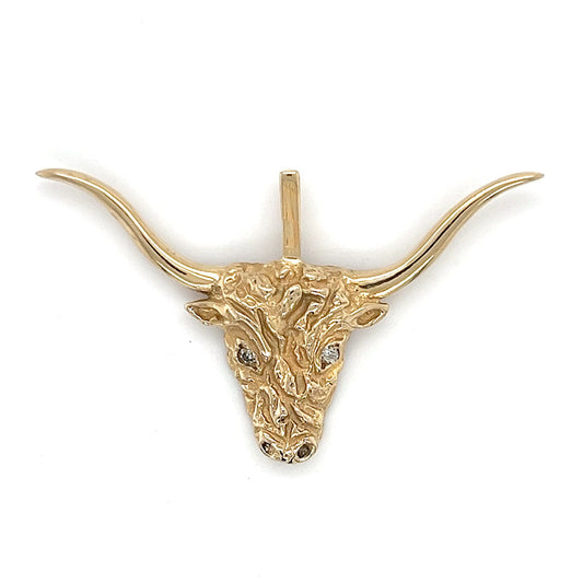 10K Yellow Gold Diamond Longhorn Bull Pendant; .02CTW; 2.3DWT; 3.6g