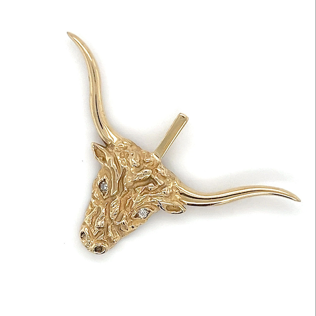 10K Yellow Gold Diamond Longhorn Bull Pendant; .02CTW; 2.3DWT; 3.6g