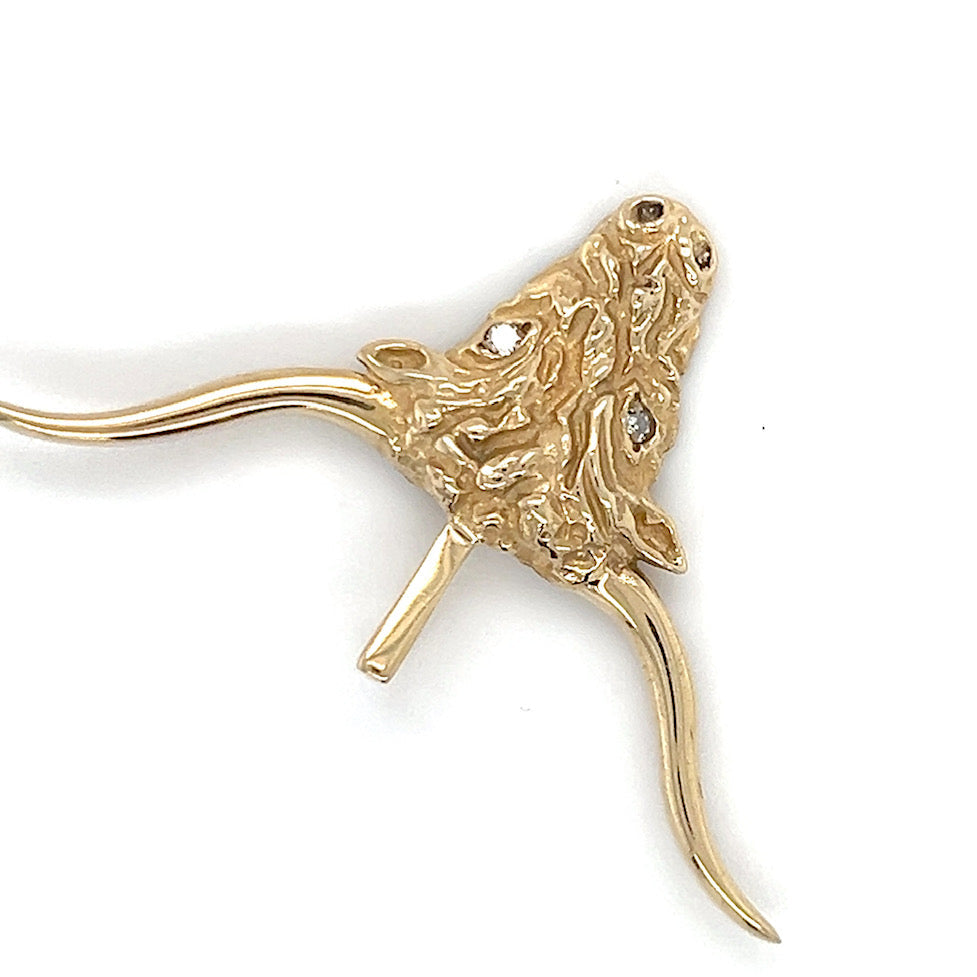 10K Yellow Gold Diamond Longhorn Bull Pendant; .02CTW; 2.3DWT; 3.6g