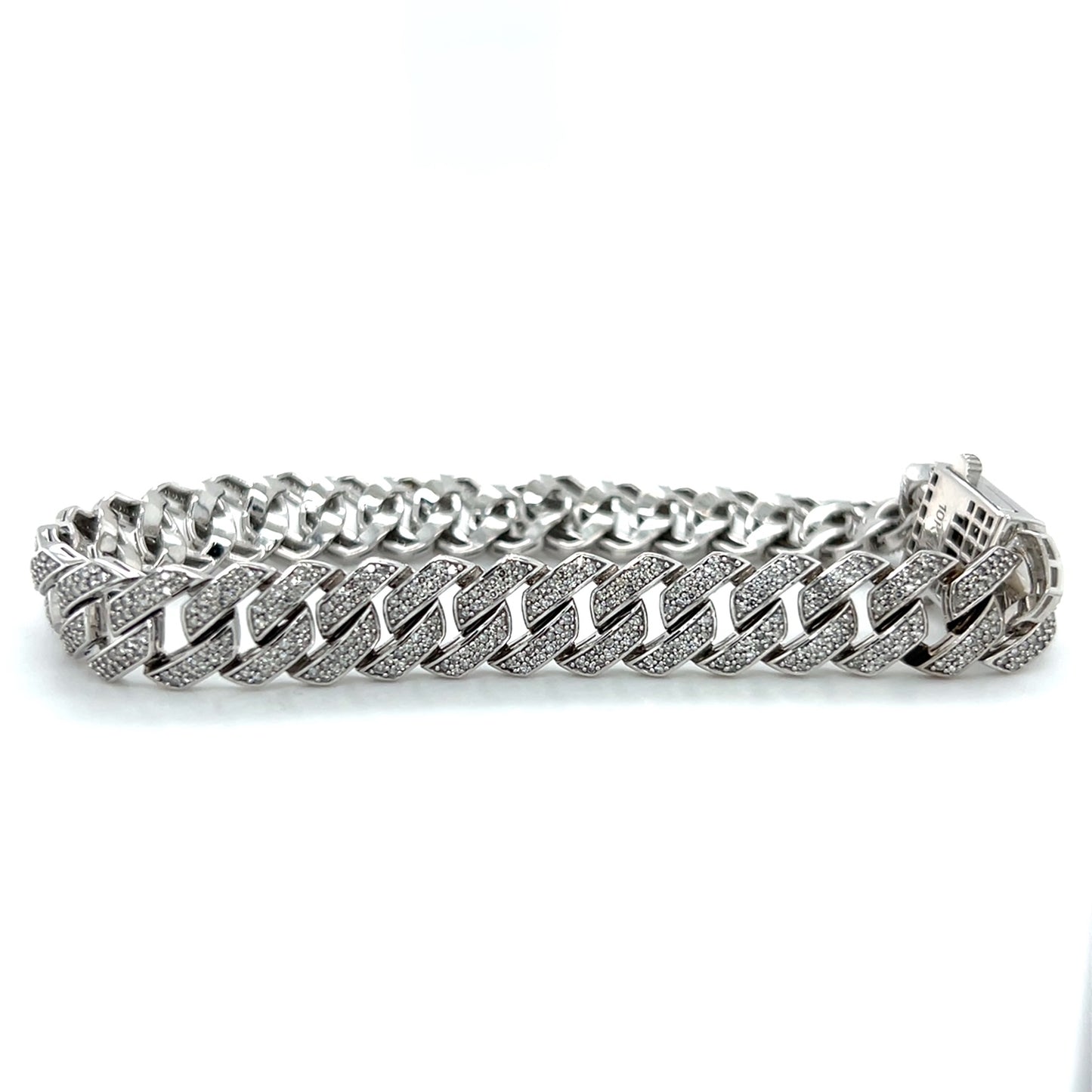 10K White Gold Diamond 8" Cuban Bracelet; 16DWT; 2.0CTW