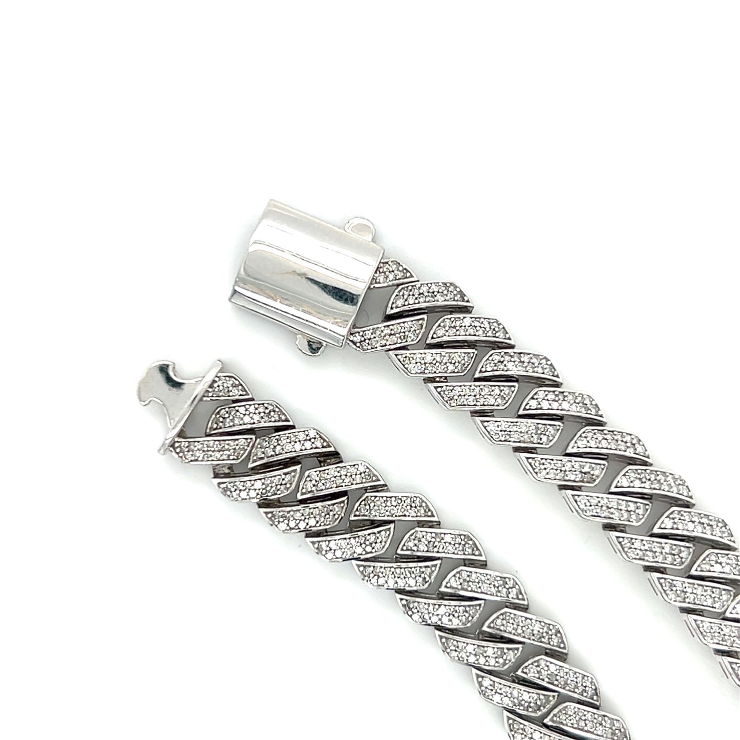 10K White Gold Diamond 8" Cuban Bracelet; 16DWT; 2.0CTW
