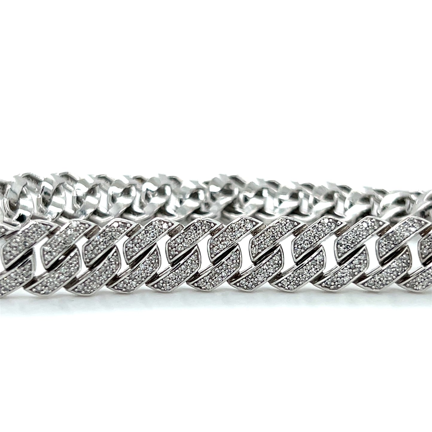 10K White Gold Diamond 8" Cuban Bracelet; 16DWT; 2.0CTW