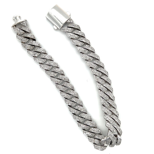 10K White Gold Diamond 8" Cuban Bracelet; 16DWT; 2.0CTW