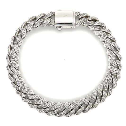 10K White Gold Diamond 8" Cuban Bracelet; 16DWT; 2.0CTW