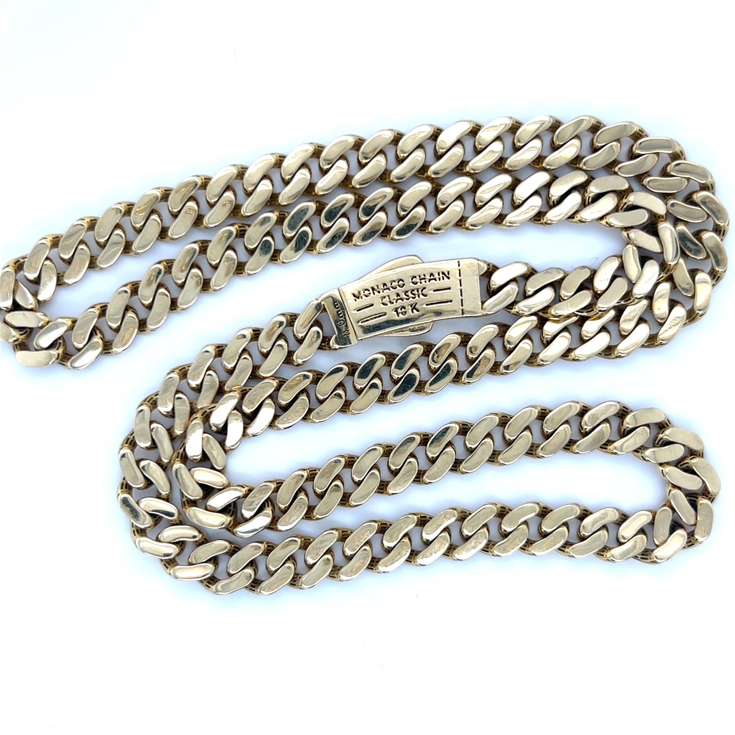 10K Yellow Gold 22" Monaco Curb Link Chain Necklace; 23.8g