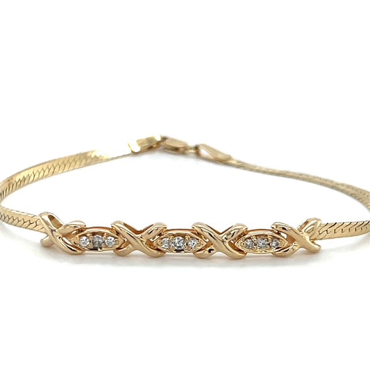 14K Yellow Gold Diamond 7" Bracelet; 2.9DWT; 0.25CTW; 4.6g