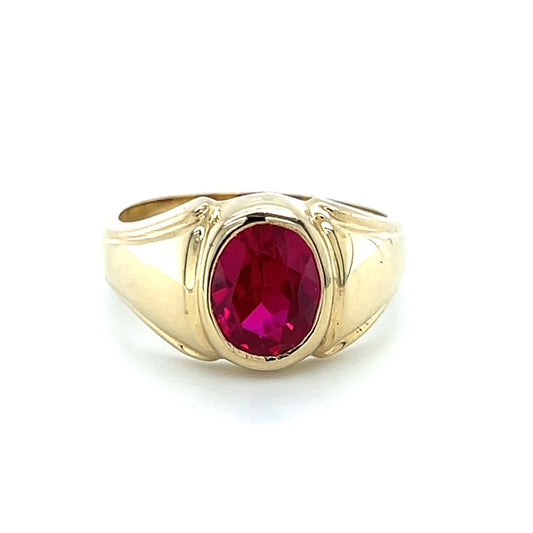 10K Yellow Gold Synthetic Ruby Gentleman's Ring; 4.4g; Size 8