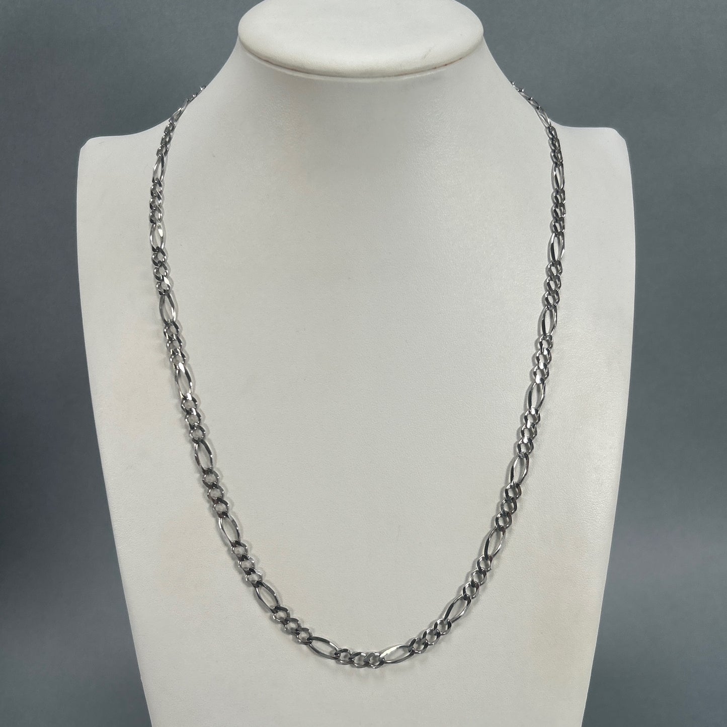 10K White Gold 22" Figaro Chain; 14.4g