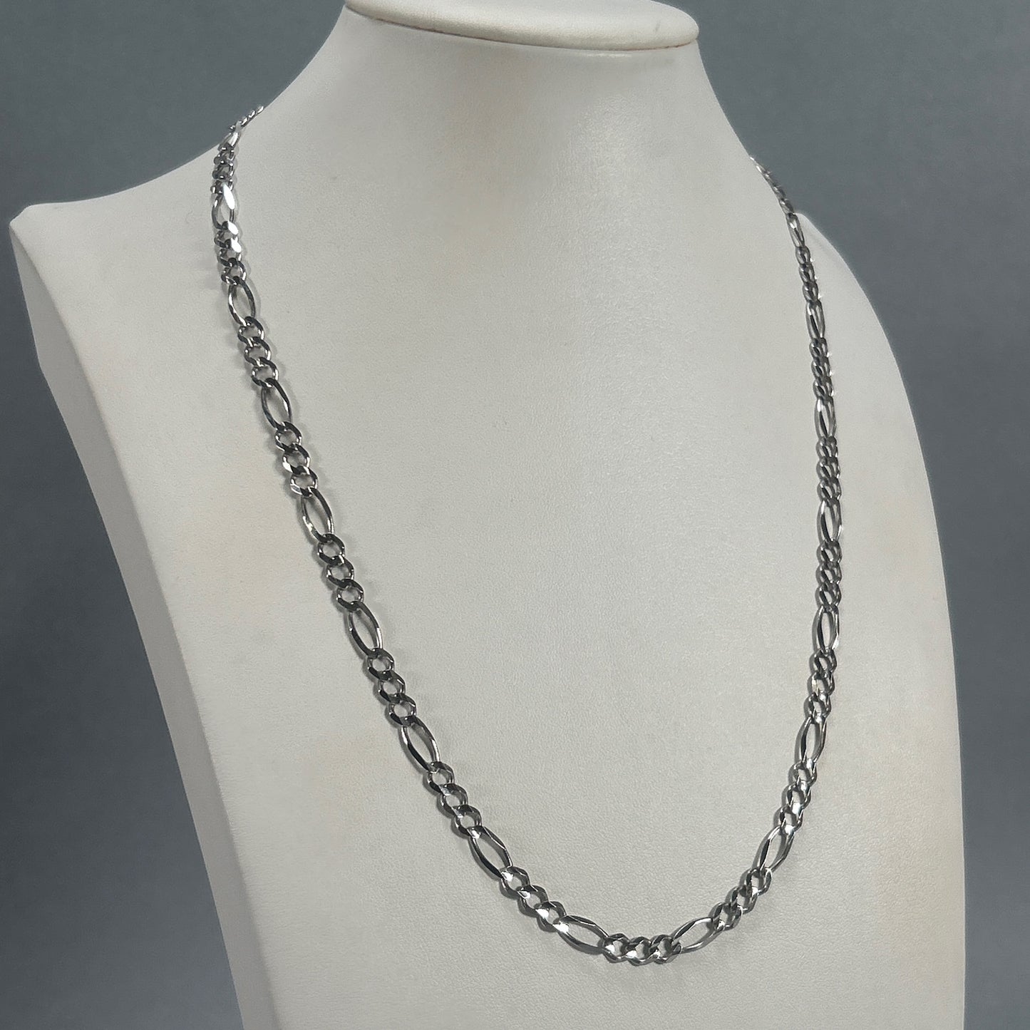 10K White Gold 22" Figaro Chain; 14.4g