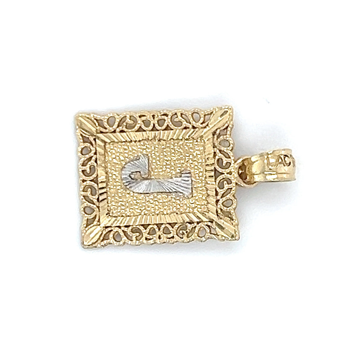 10K Two-Tone Gold "J" Pendant; 0.7DWT; 1g